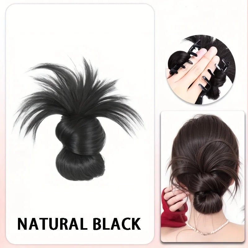 8Inch Elegant Synthetic Half-tie Hair Bun With Claw Clip Lazy Women's Chicken Feather Bun Wig Low Ponytail with Floral Accents