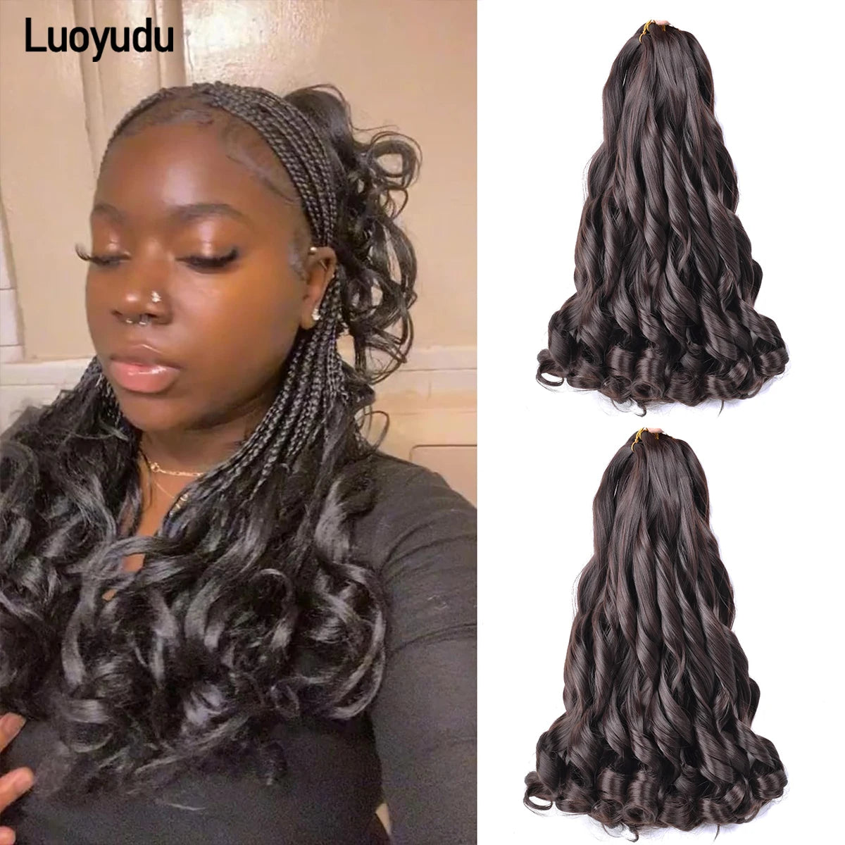 French Curly Braiding Hair 16Inch Synthetic Pre Stretched Loose Wavy Curl Extensions