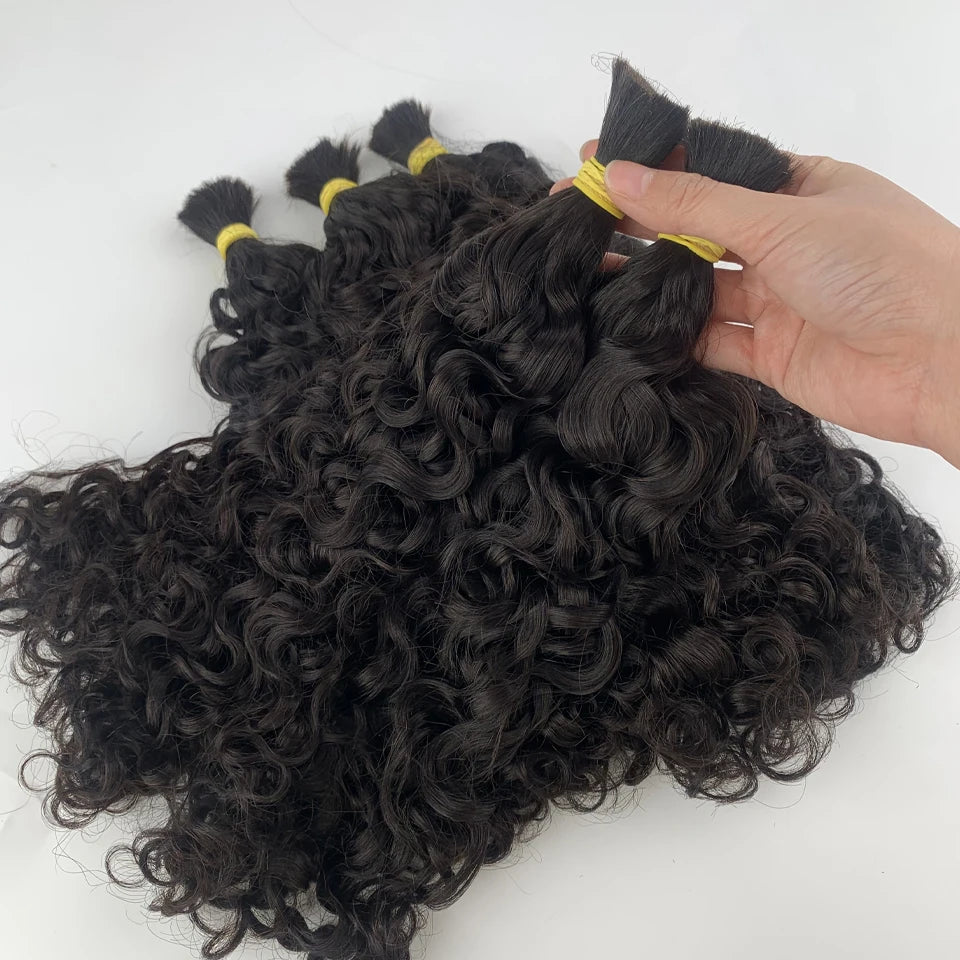 Italian Curly Bulk Human Hair Bundle No Weft Braiding, 100% Unprocessed Virgin