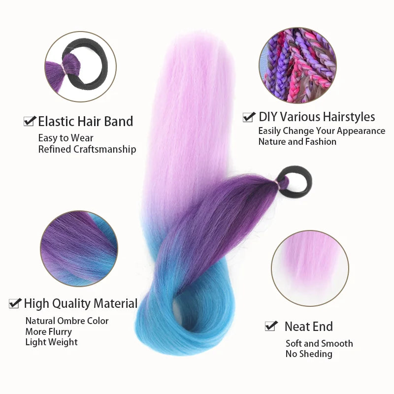 Synthetic Ponytail Extension Elastic Tie Hair Band 26" Long Straight Colored Braiding