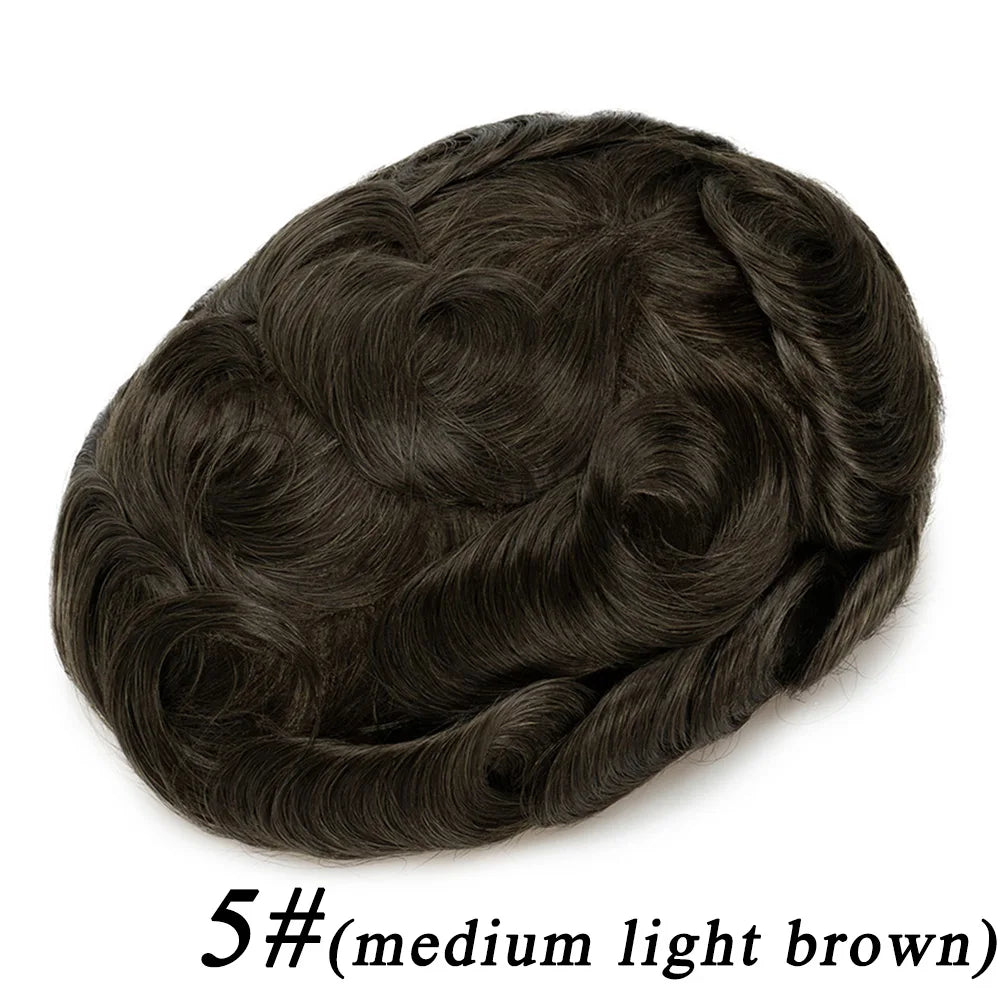 Lace Base Toupee Swiss Front PU Natural Hairline Wig Human Hair Prosthesis