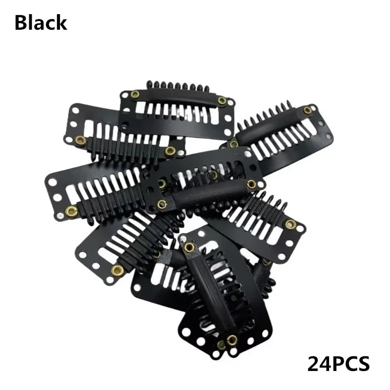 24 Pcs 9-teeth Beige/Brown/Black Hair Extension Clips Hair Extension Wigs Snap Clips Comb Small Snap Wig Accessories Clips