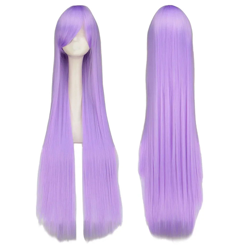 Long Straight Cosplay Wig Black Purple Red Pink Blue Dark Brown Cm