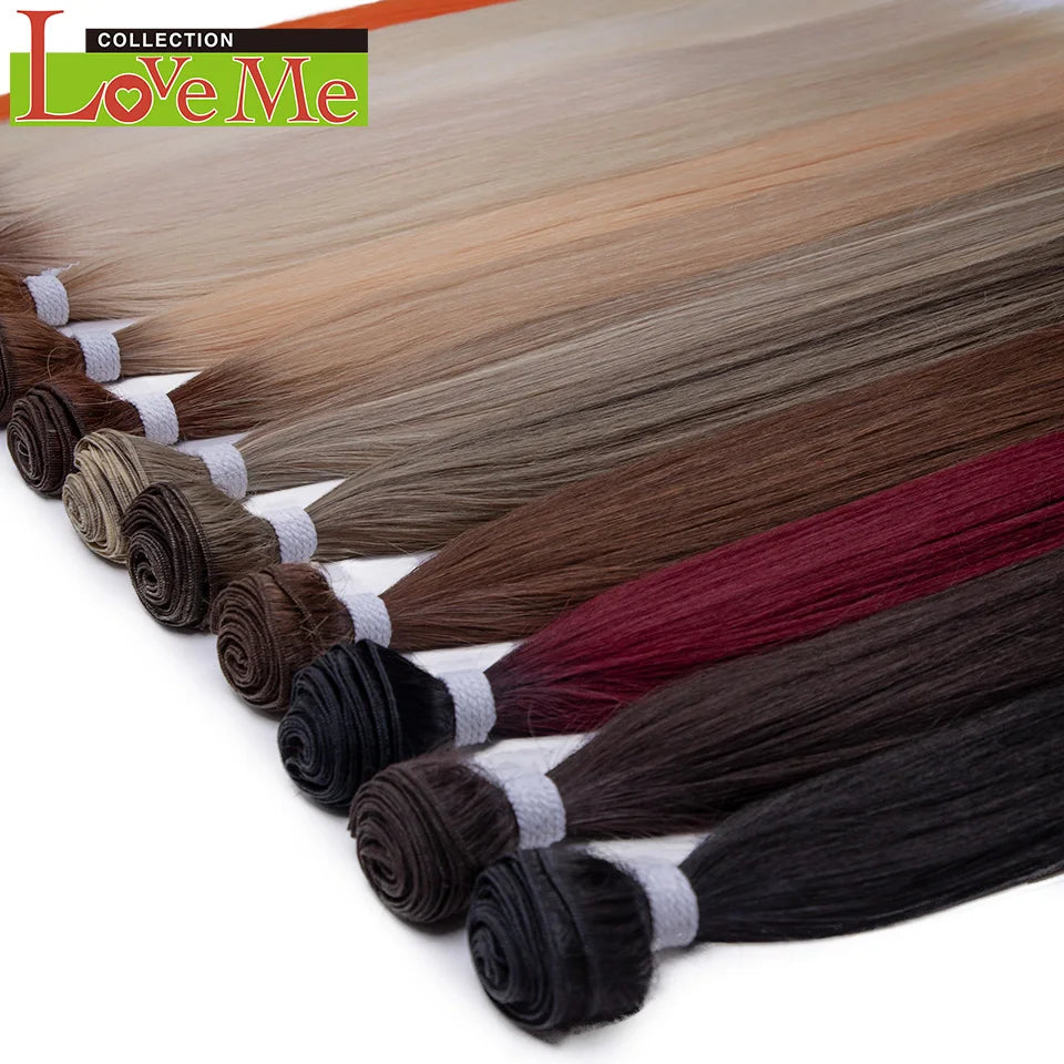 Yaki Straight Hair Extensions Salon Synthetic Bundles Temperature Fiber Ombre Blonde Fake