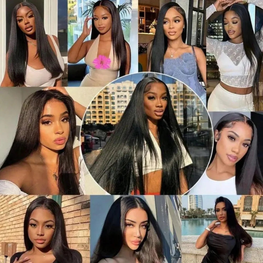 250% Brazilian Straight Human Hair Wigs, 13x4 HD Transparent Lace Front Pre