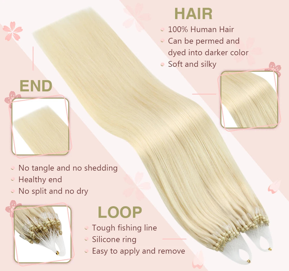 Micro Loop Human Hair Extensions Balayage Blonde 50Gram/Set 1G/S Natural Link Fusion