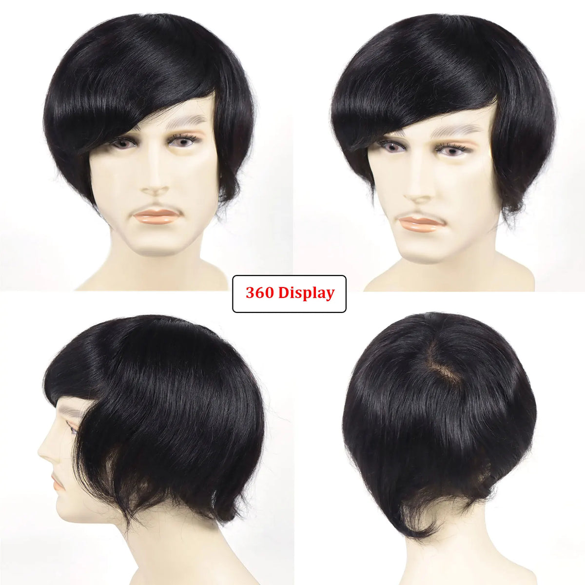 0.08-0.10MM Full Skin PU Toupee V Loop Human Hair Men's Wigs Capillary