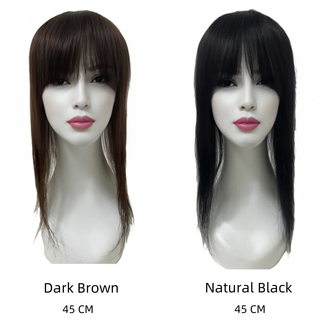 Thick Human Hair Toppers Doll Bangs Long 45cm 60g Heavy Natural Hairpiece