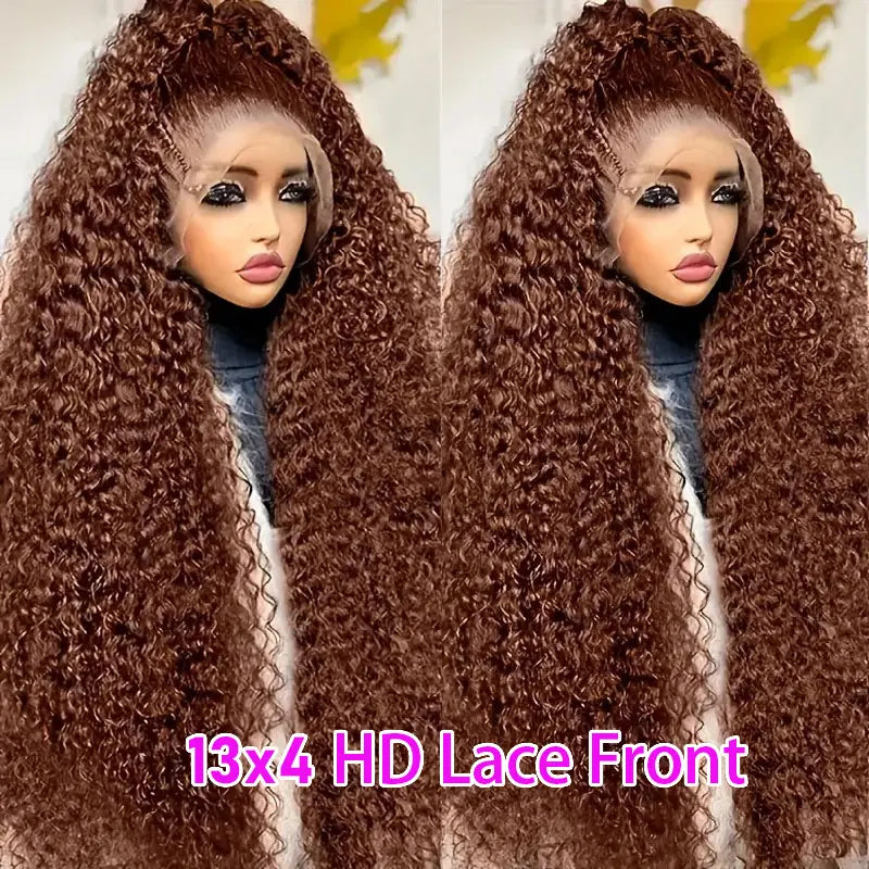 Chocolate Brown 250% Density Curly Lace Front Wig, 13x6 HD Transparent Human