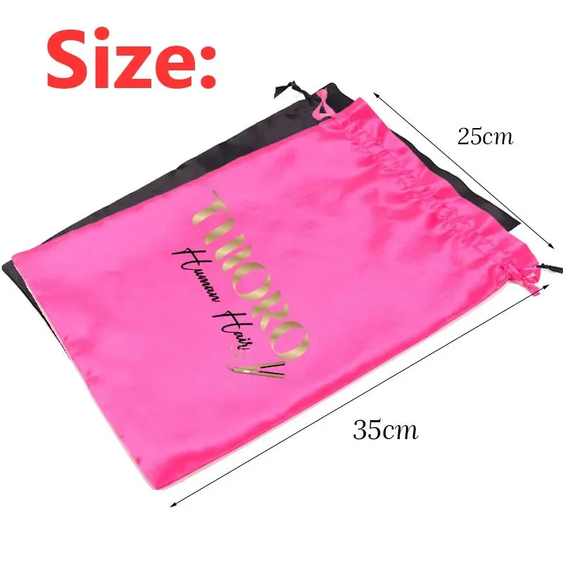 Add Logo Wig Bag 10Pcs Dustproof Drawstring Satin Bag For Bundles,Wigs,Hair Extensions,Tools,Business Gift Wig Storage Bag