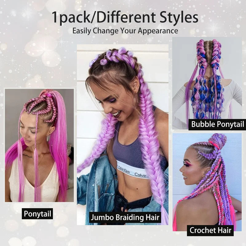 Synthetic Ponytail Extension Elastic Tie Hair Band 26" Long Straight Colored Braiding