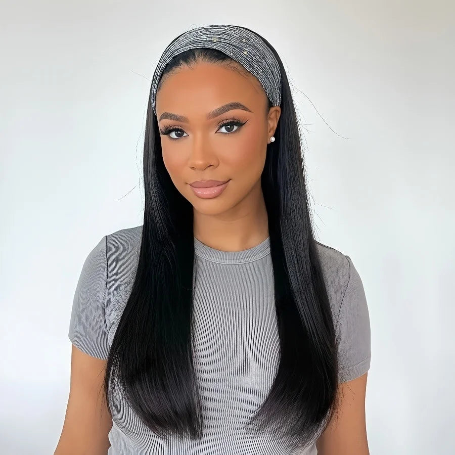Deep Wave Curly Human Hair Wig Full Machine Made Half Headband
