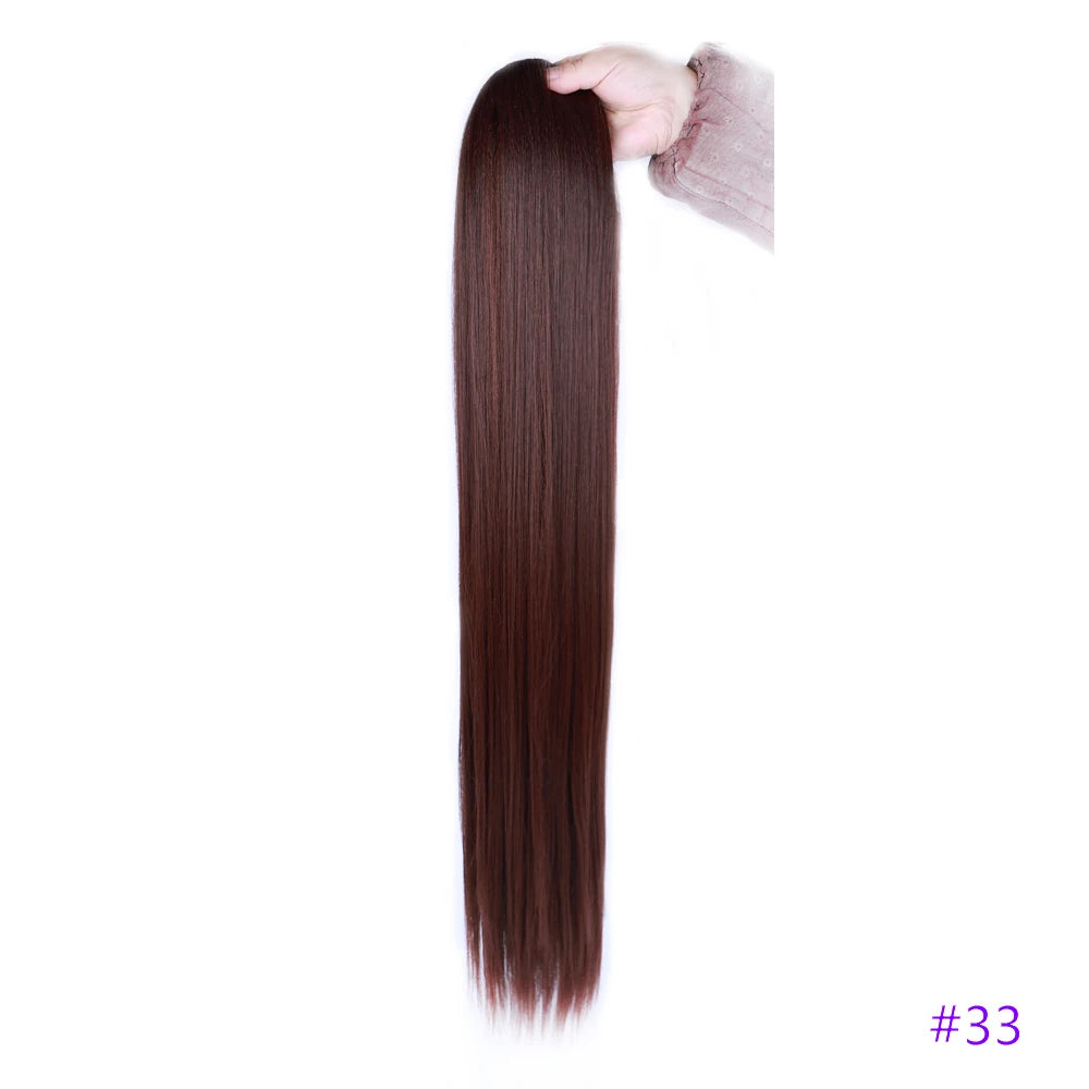 30 Inch Long Straight Ponytail Synthetic Drawstring Ponytail Chip-In Hair Extension Straight Pony Tail Fake Hairpiece