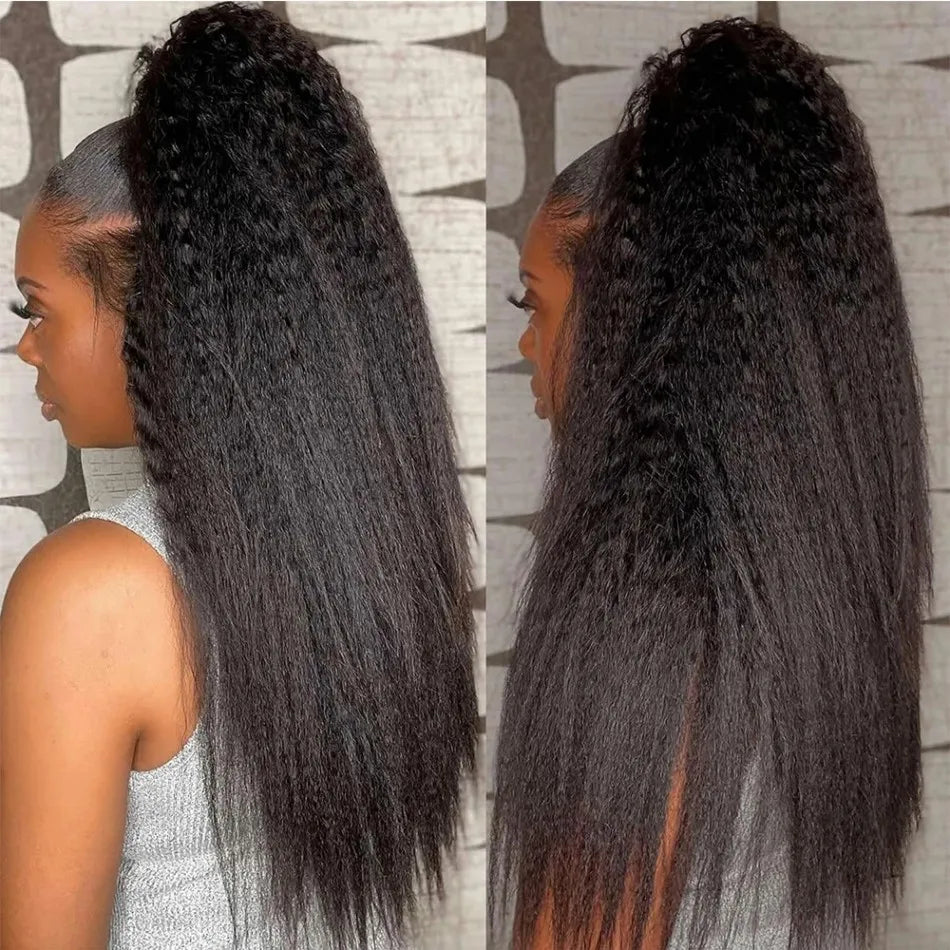 Kinky Straight HD Lace Frontal Wigs Brazilian Human Hair Density Black Full