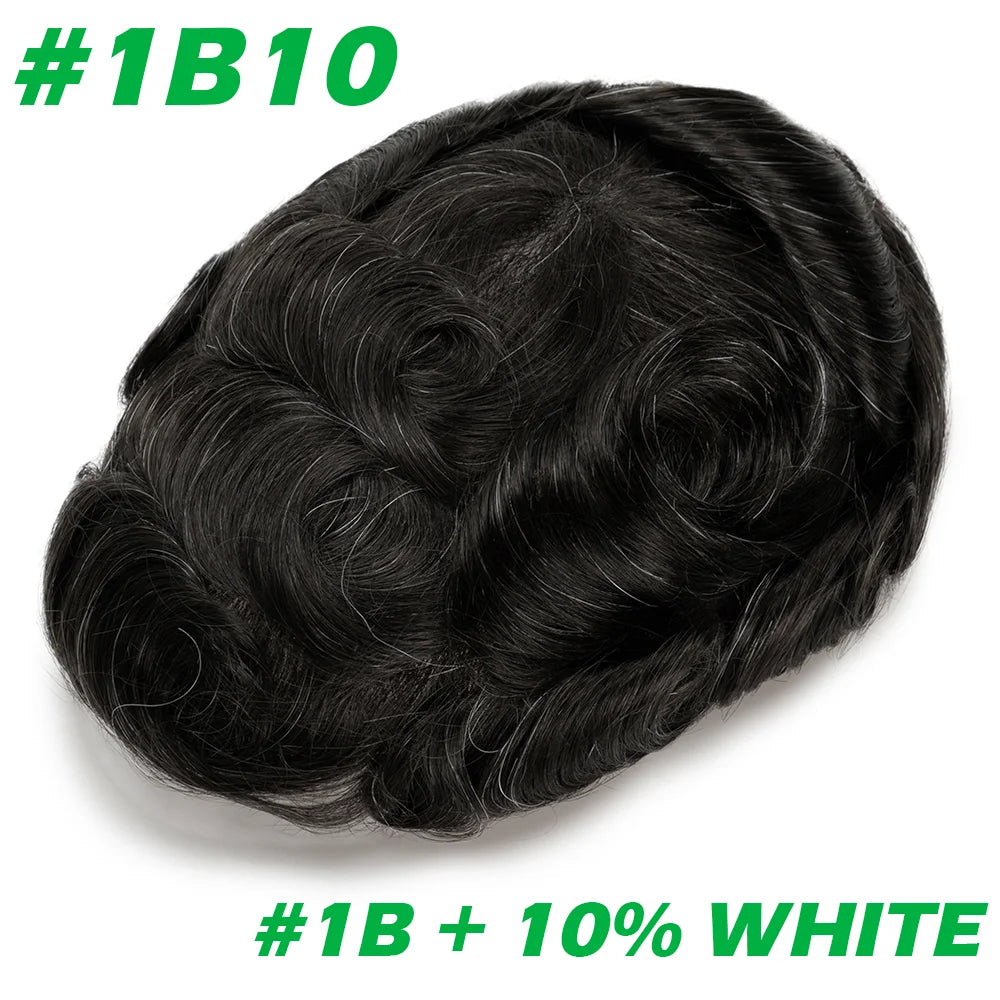 Lace with PU Men Toupee Hair Prosthesis Breathable Natural Human Hair Toupee Wig