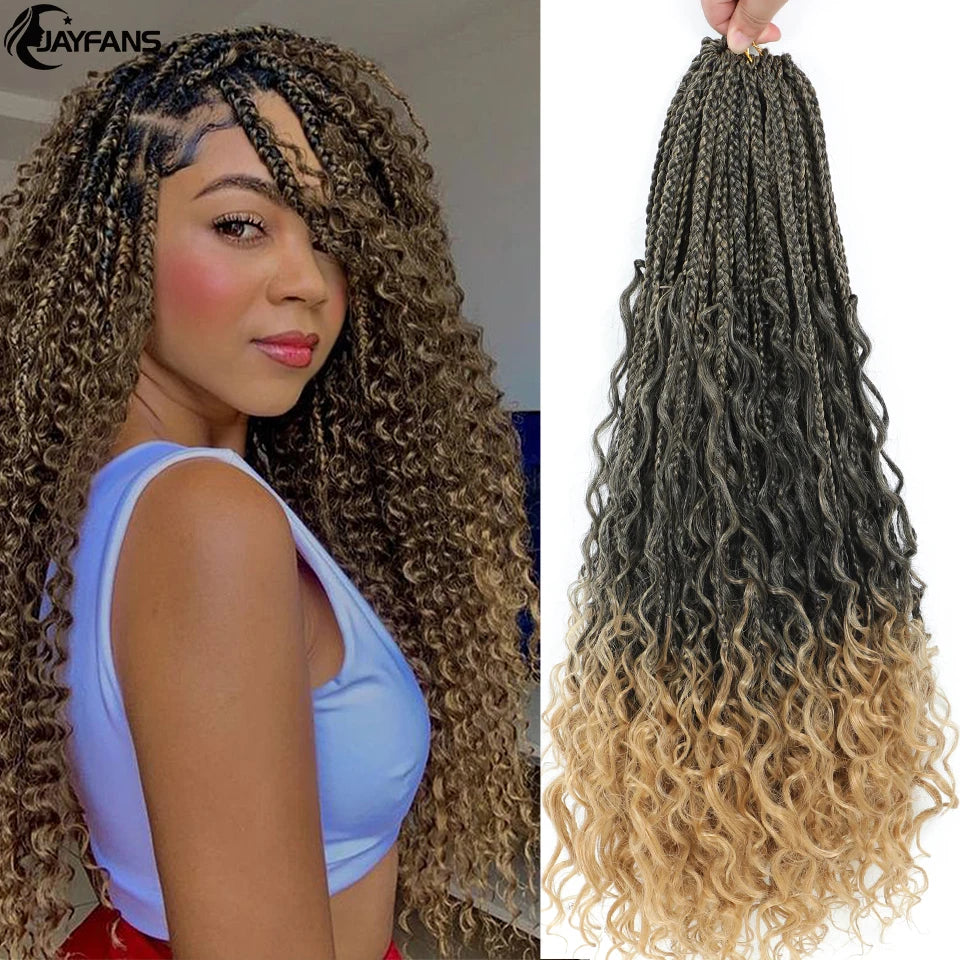 Boho Box Braids Crochet Synthetic Hair Goddess Curly Ends Bohomian