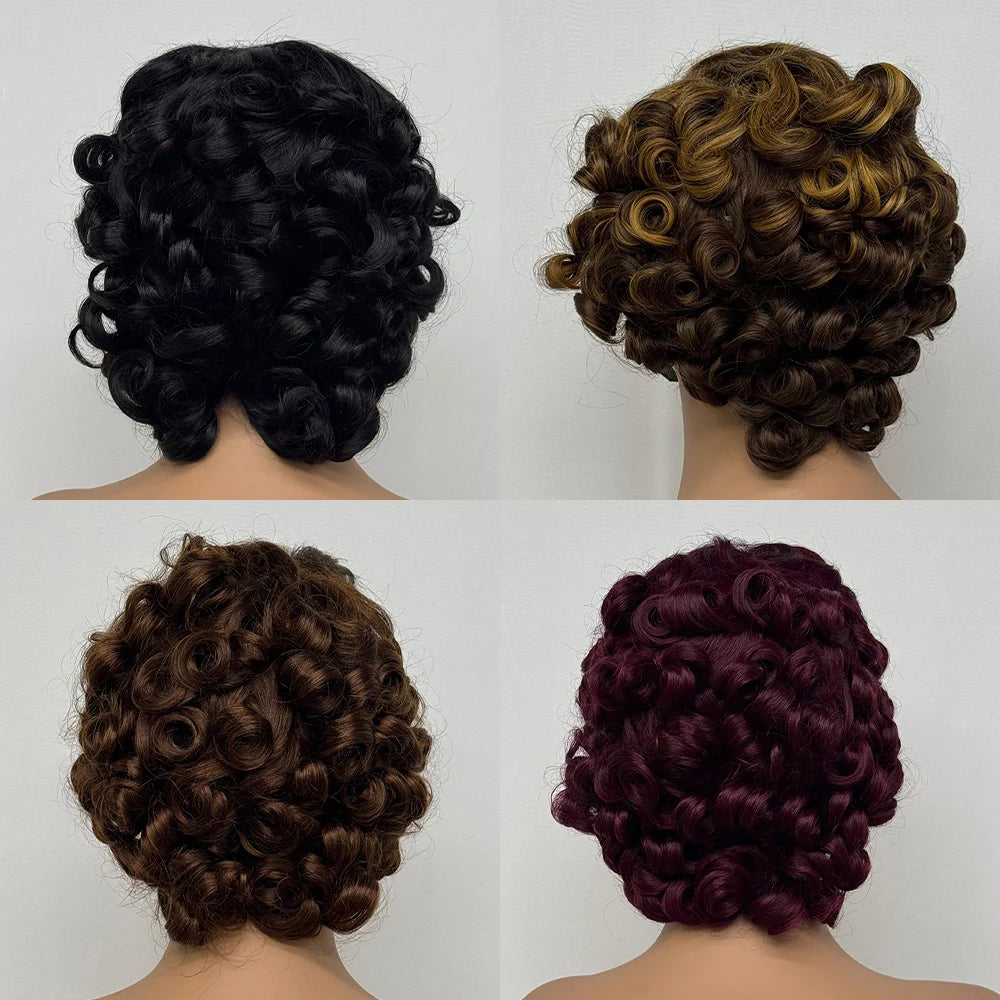 4x4 Lace Closure Wig Short Bouncy Texture Pixie Hair Real Human, 200%