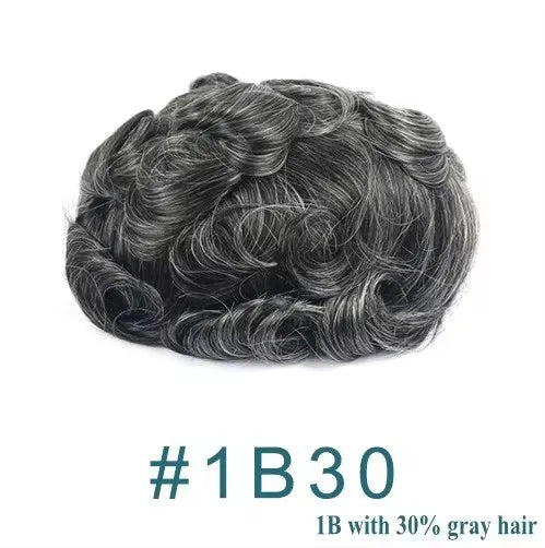 0.02mm Super Thin Skin 1B10 Grey Wig Natural Hairline Undetectable 80%Density Men's