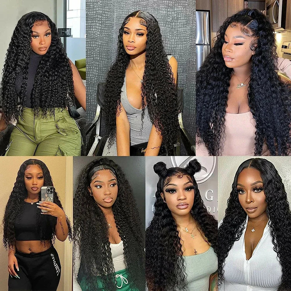 Deep Wave Lace Front Human Hair Wigs, 200% Density 13x6 Frontal Pre