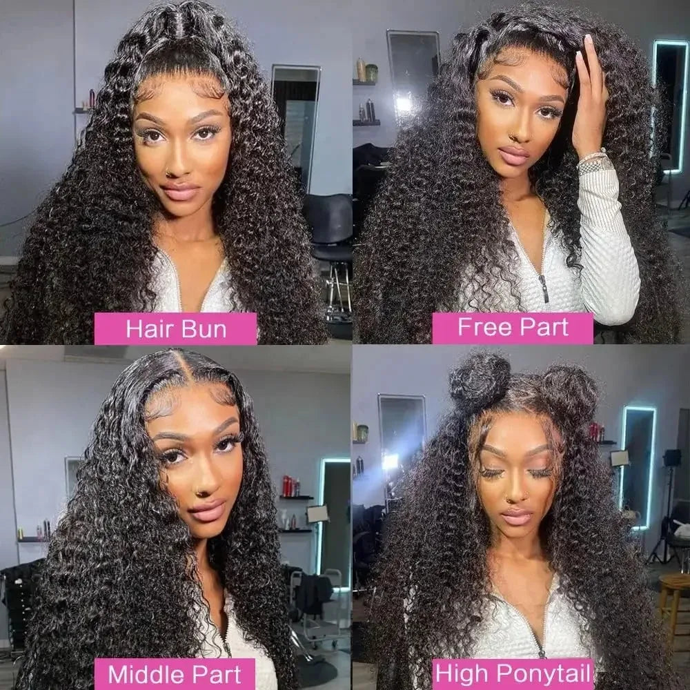 13x4 Brazilian Deep Wave Curly HD Lace Frontal Human Hair Wig, Pre-Plucked