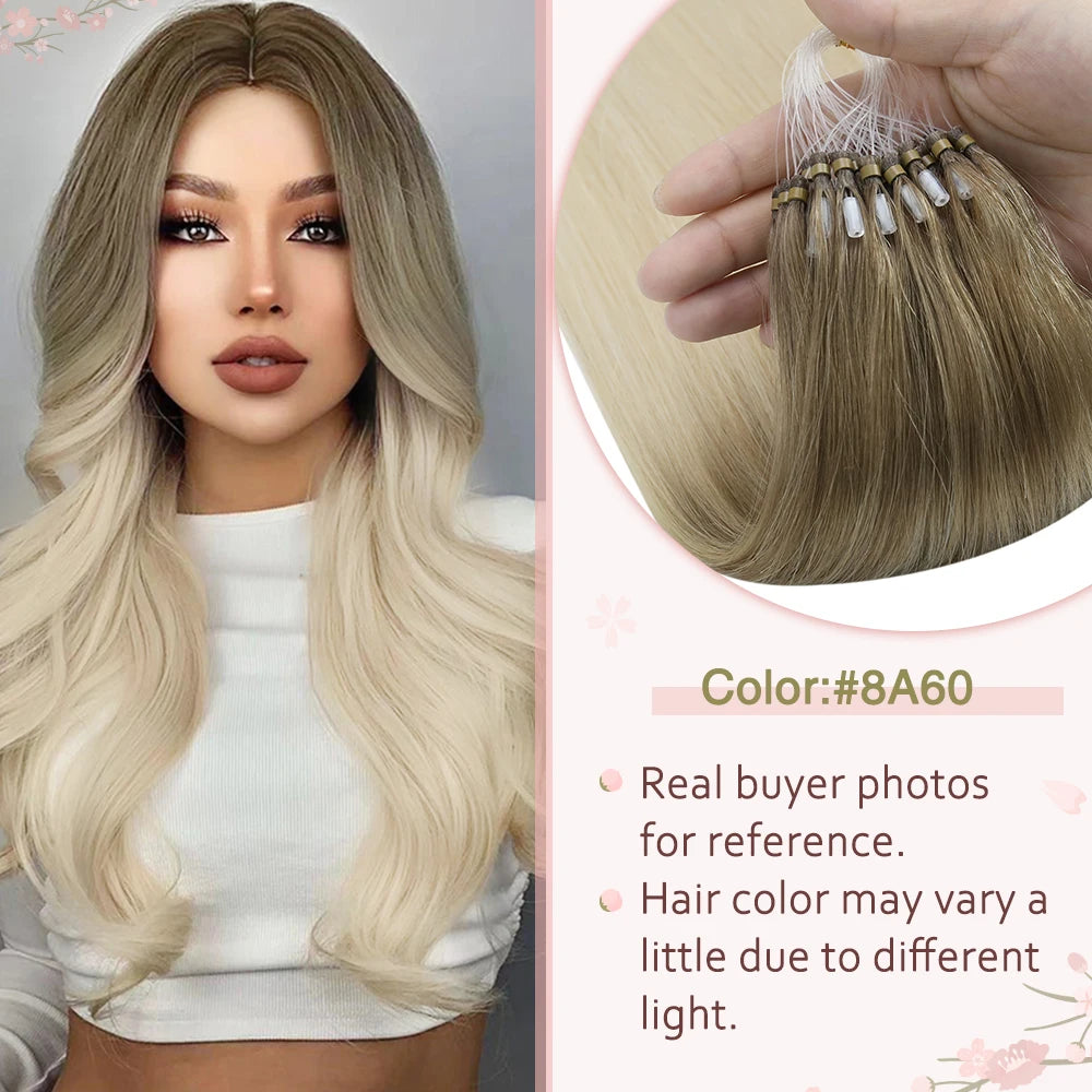 Micro Loop Human Hair Extensions Balayage Blonde 50Gram/Set 1G/S Natural Link Fusion
