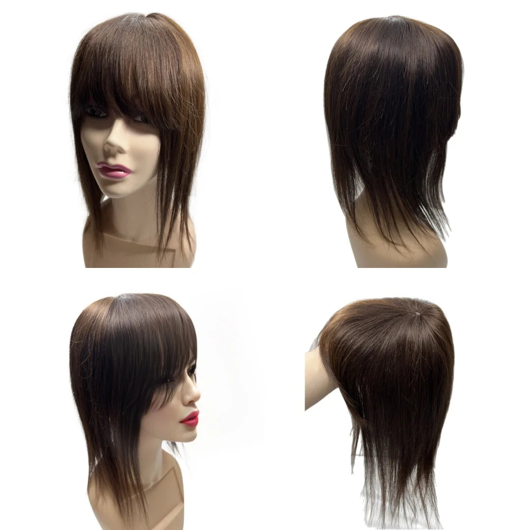 Thick Human Hair Toppers Doll Bangs Long 45cm 60g Heavy Natural Hairpiece
