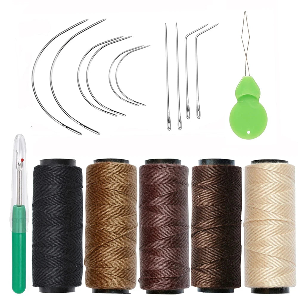 Black Brown Beige Needle Thread Hair Extensions Weave Sewing Threads C Shape