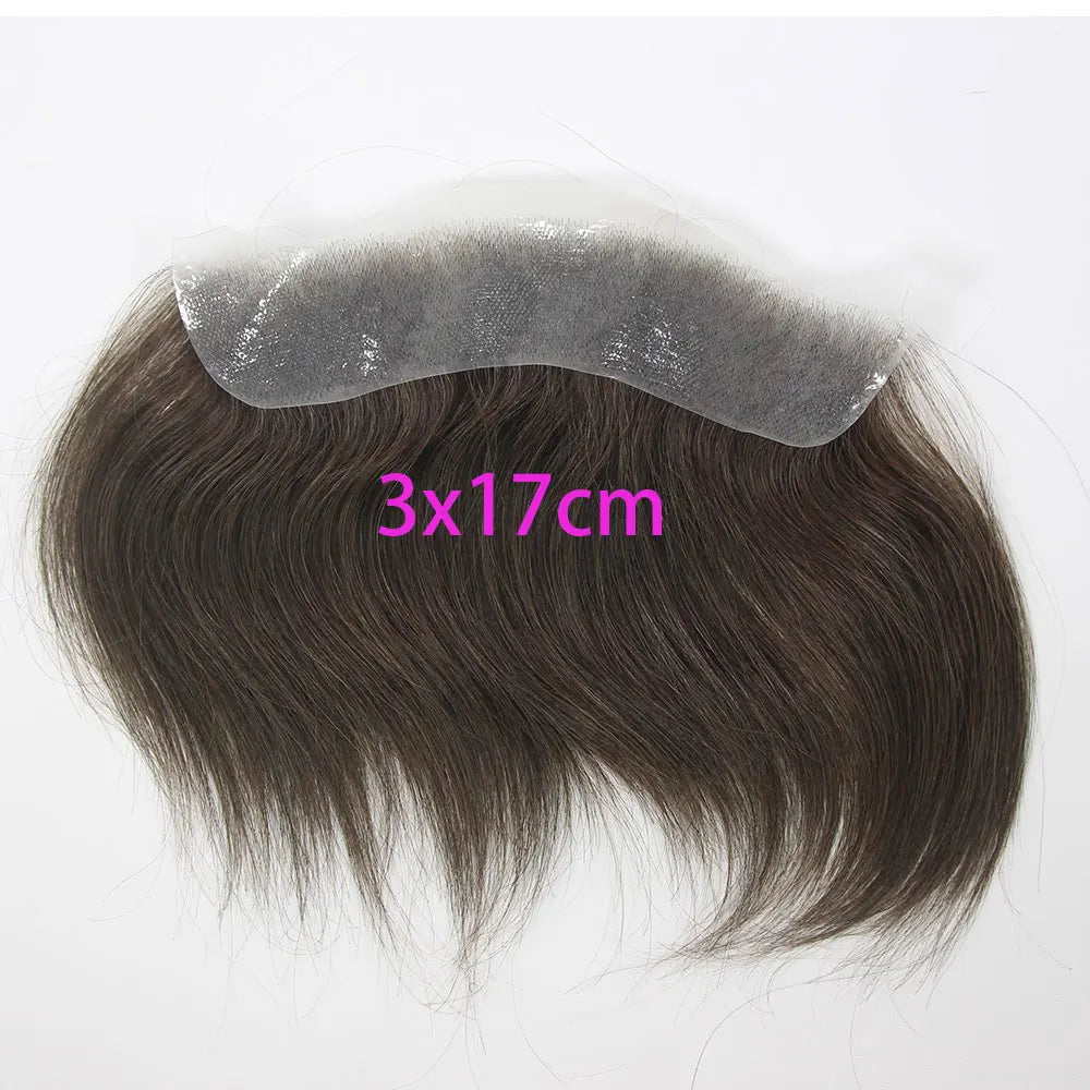 Front Toupee Mens Wig Natural PU Hairline, 100% Human Hair Piece Thin