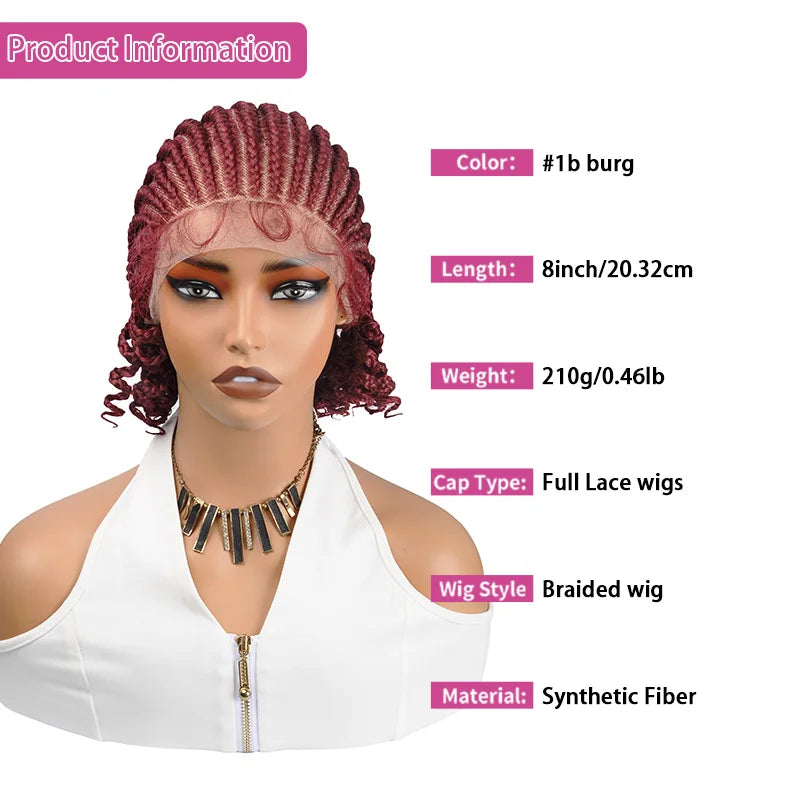 8 Inch Synthetic Short Bob Cornrow Braided Wig with Baby Hair, Knotless Box Braids
