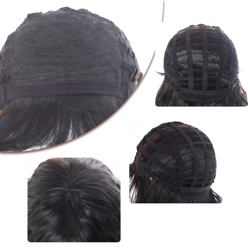 Natural Black Short Curly Wig - Shoulder Length Wavy Bob with Bangs | Synthetic Heat-Resistant Hair