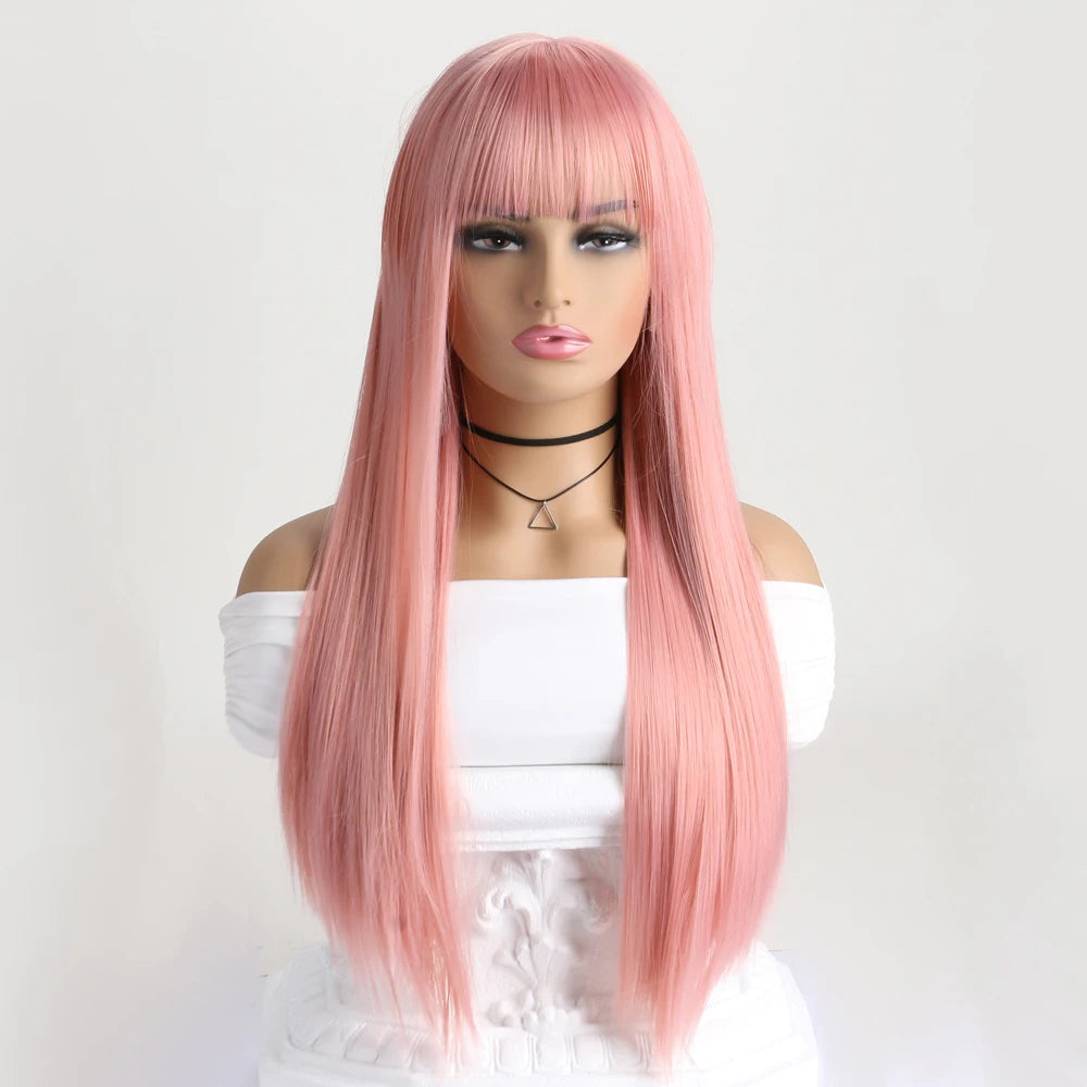Best-selling 26-inch synthetic wig for long straight hair for Halloween cosplay, wig, high-temperature hair accessory