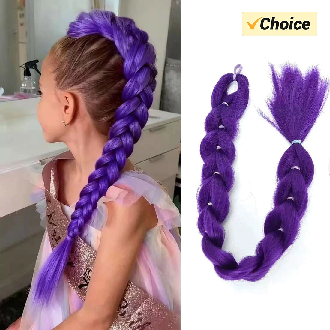 Purple Braids Ponytail Rubber Band Pre Braiding Hair Synthetic Extensions Halloween Costume
