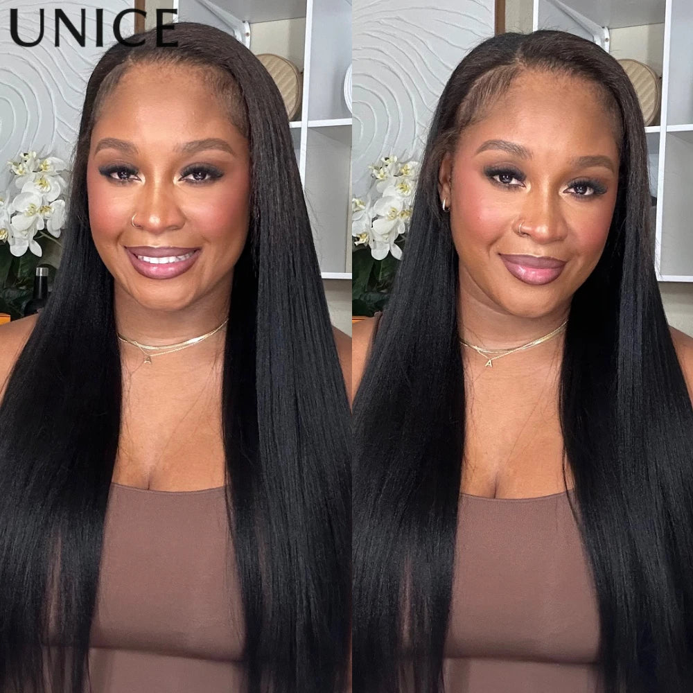 Yaki Straight V Part Wig 100% Human Hair Wigs With Drawstring No Leave-out No Glue Beginner Friendly Yaki V Shape Wigs