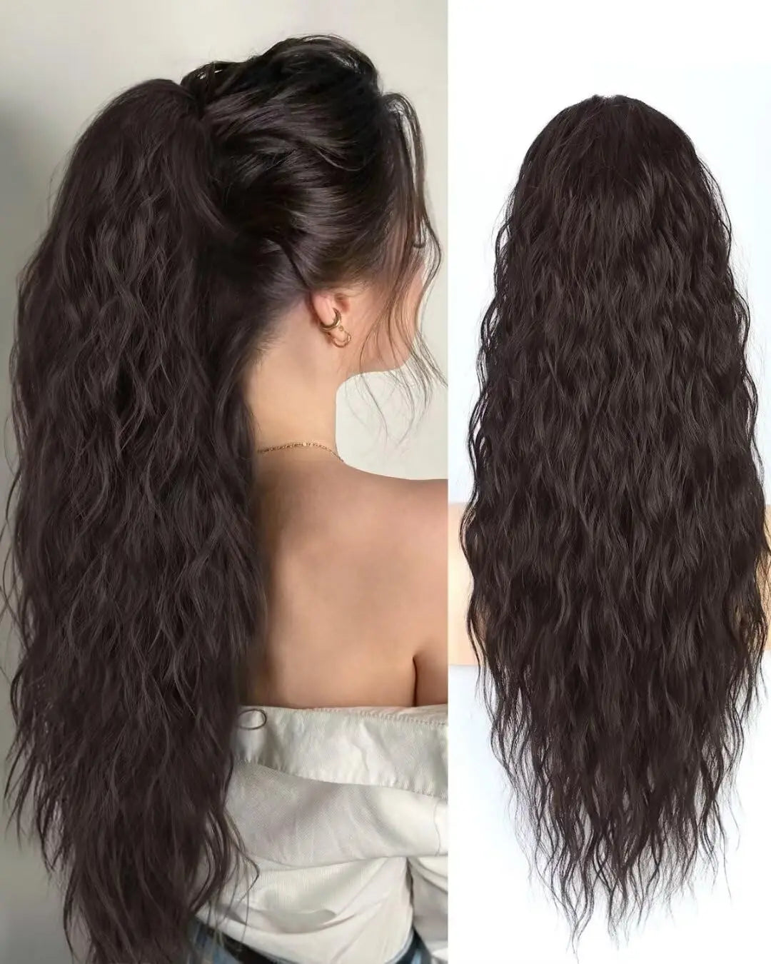 26inch Synthetic Long Curly Wavy Ponytail Extension Drawstring Ponytail Hair Extensions Hairpiece for Party