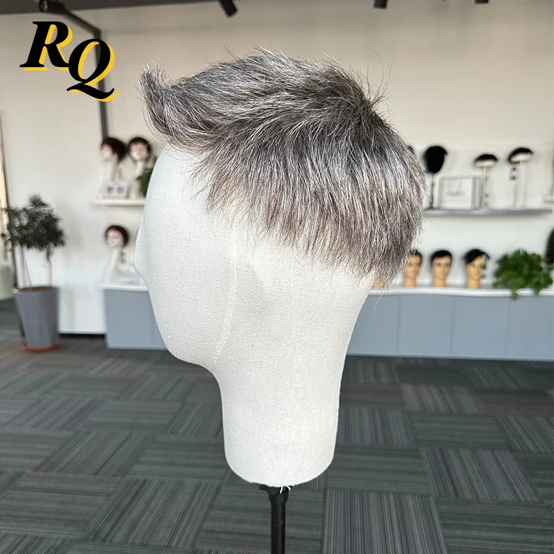 Pre Cut Styled Toupee Hair Thin Skin V Looped Human Replacement System
