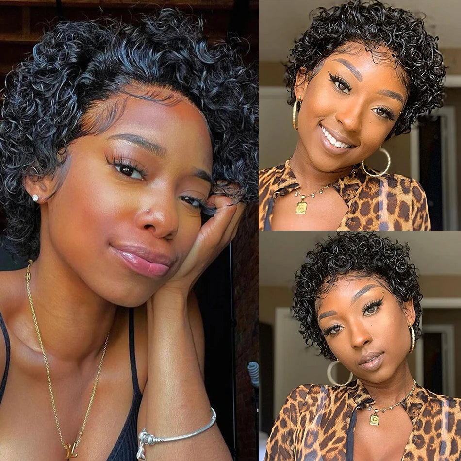 Pixie Cut Wig Transparent Lace Front Human Hair Short Kinky Curly Bob