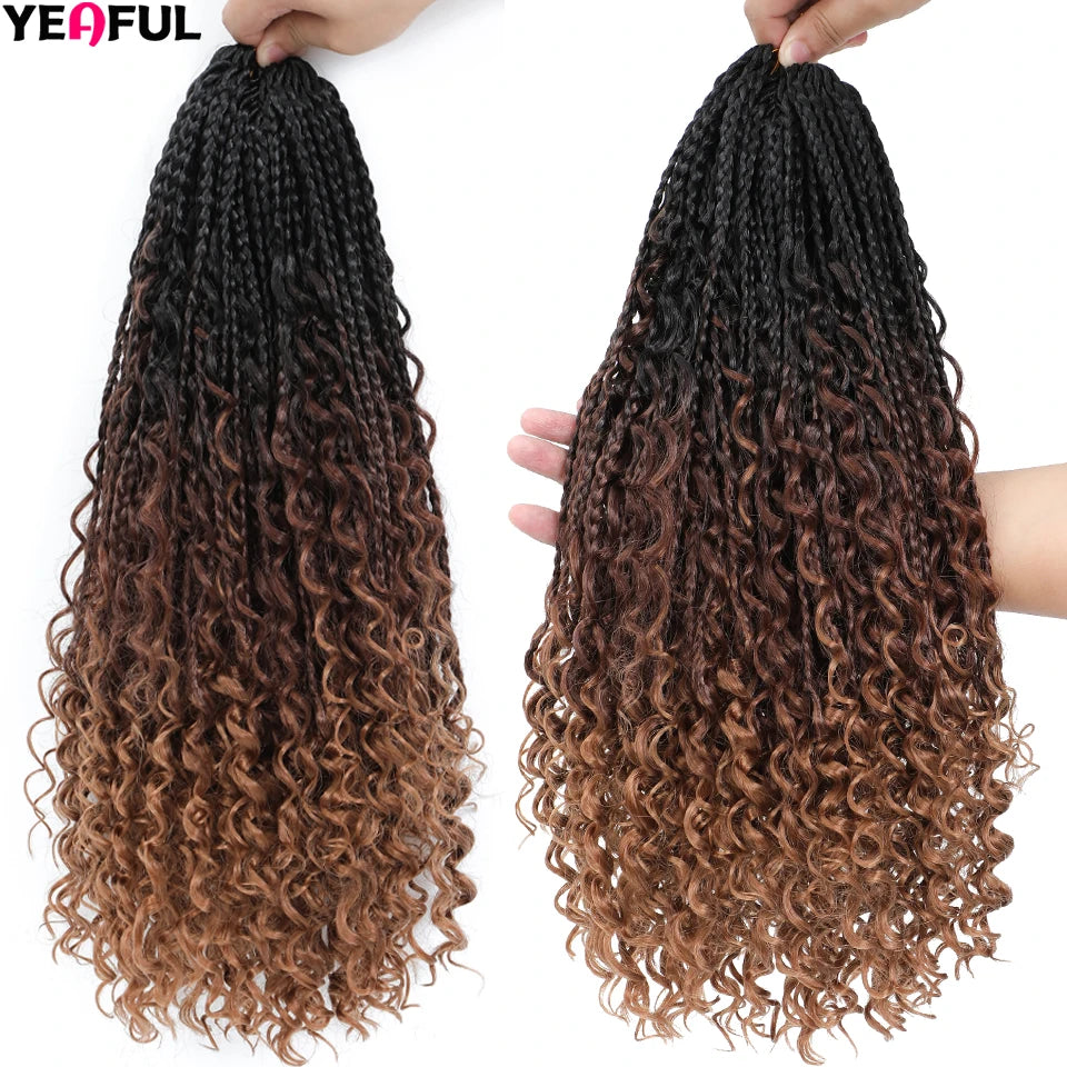 Ombre Goddess Box Braids Crochet Hair Dark Brown Chocolate Ginger Bohemian Curly