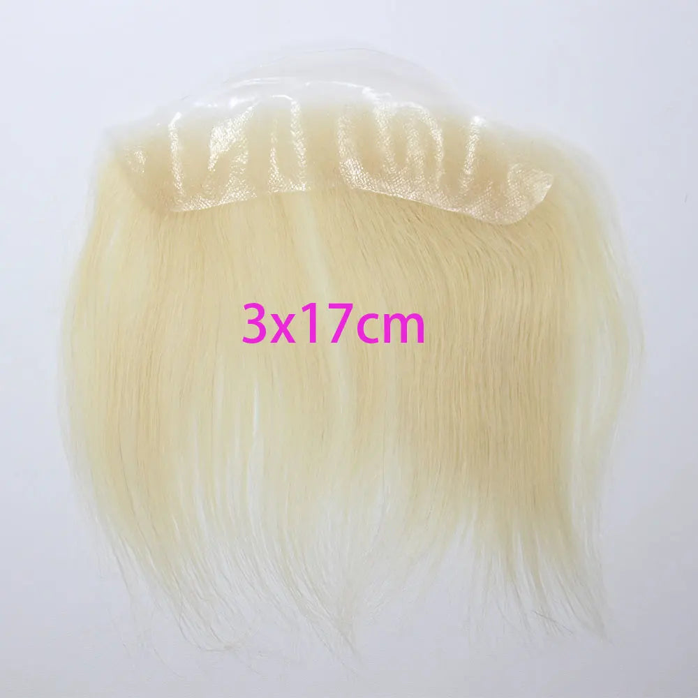 Front Toupee Mens Wig Natural PU Hairline, 100% Human Hair Piece Thin