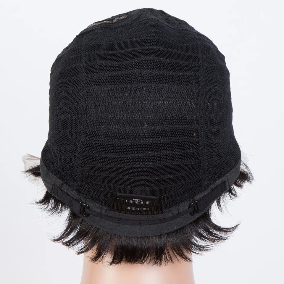 Black Short Pixie Cut, 13x1 C Part Lace Front 100% Human Hair