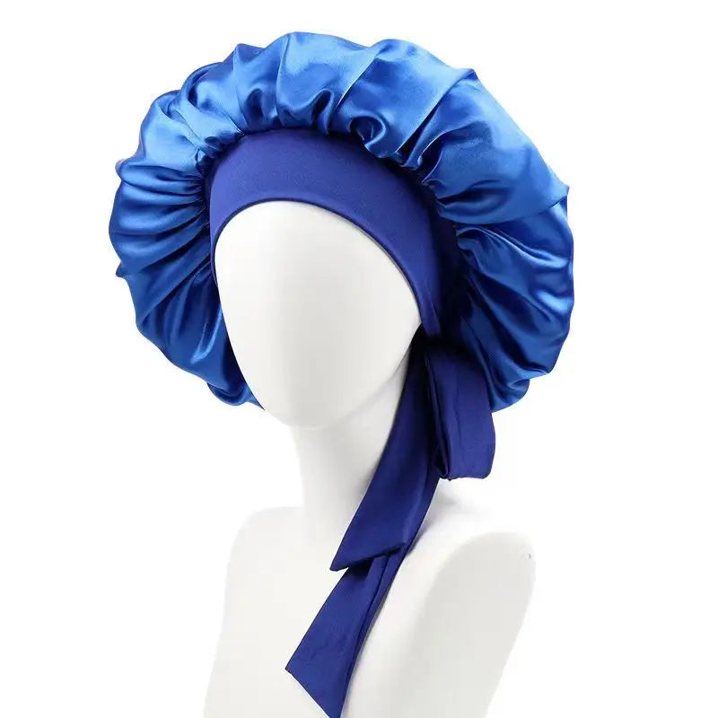 Sleeping Cap-Elastic Band Silk Hair Bonnets Sleeping Cap With Wide Edge Ribbon-Hair Protection Turban Head Wraps