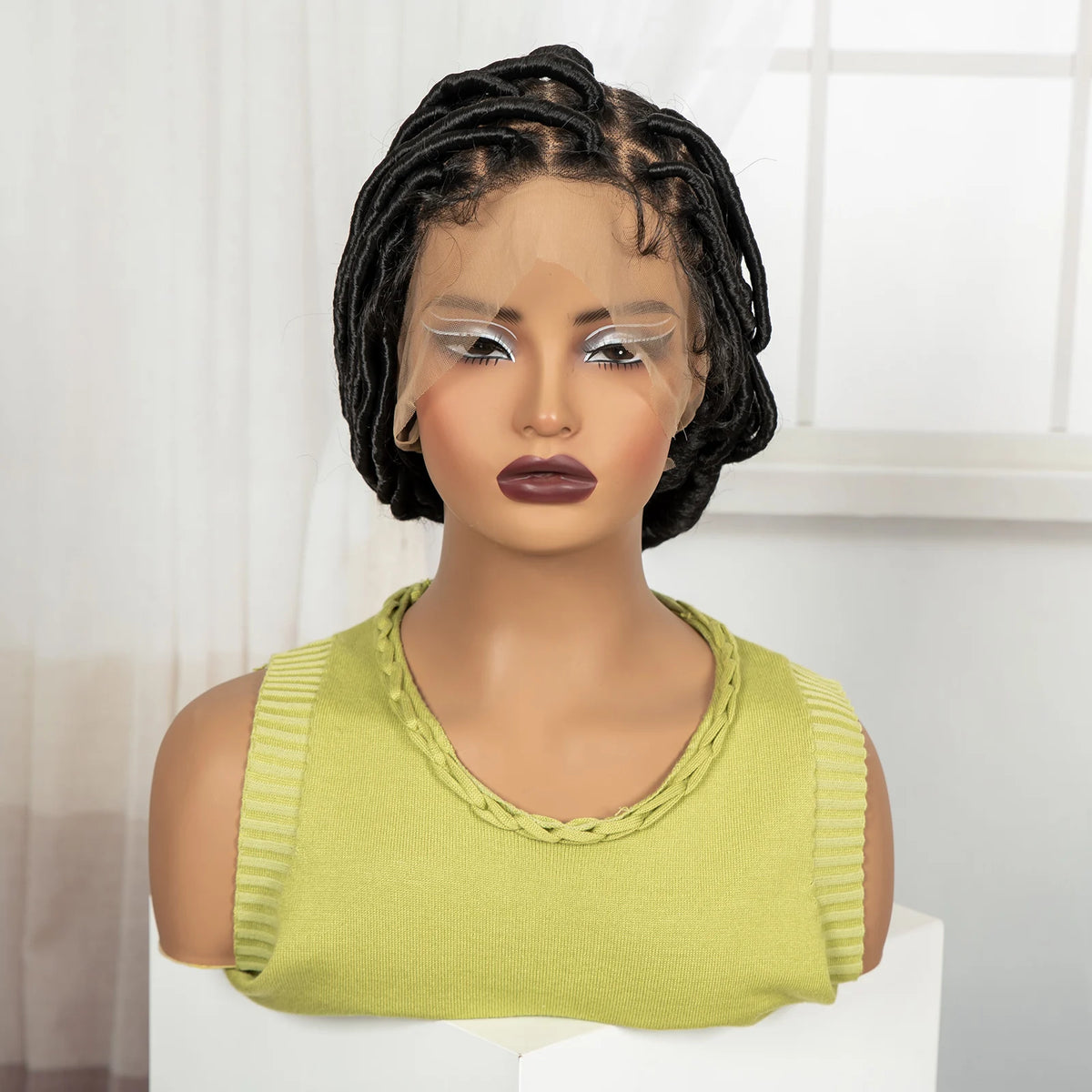 Bantu Braided Wigs Synthetic Full Lace Handmade Cornrow Natural Knotless Braids Baby