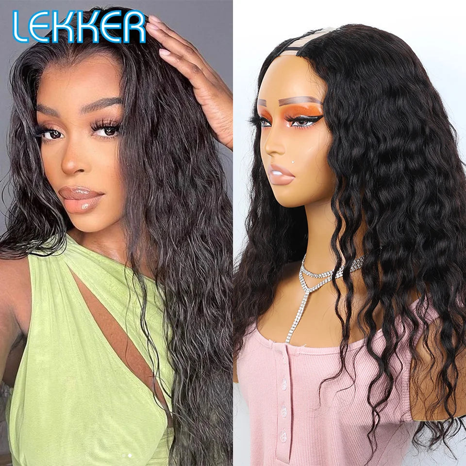 Loose Deep Curly U Part Human Hair Wigs Brazilian Remy Wet Wavy