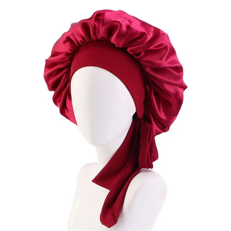 Sleeping Cap-Elastic Band Silk Hair Bonnets Sleeping Cap With Wide Edge Ribbon-Hair Protection Turban Head Wraps