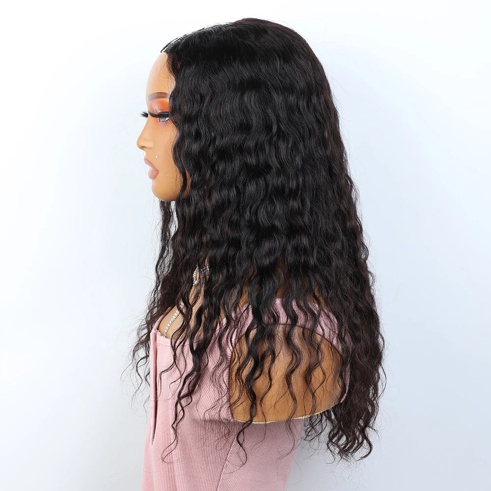 Loose Deep Curly U Part Human Hair Wigs Brazilian Remy Wet Wavy