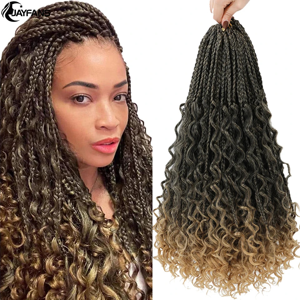 Boho Box Braids Crochet Synthetic Hair Goddess Curly Ends Bohomian