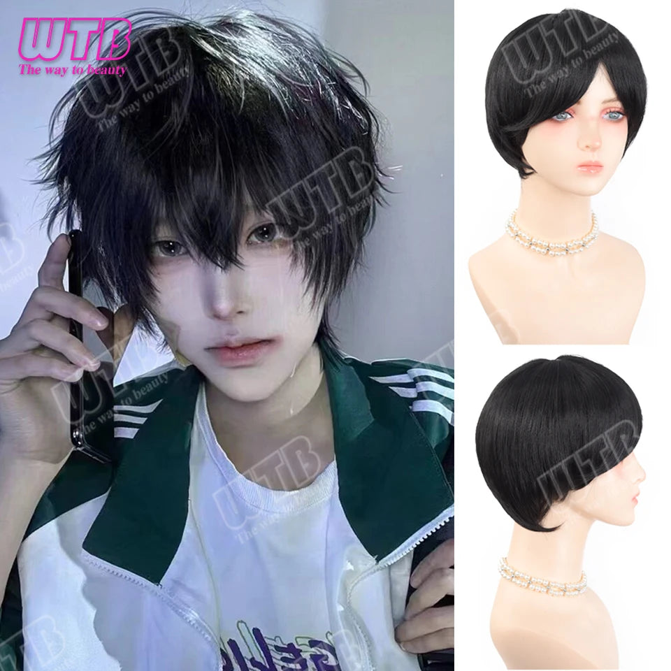 Short Synthetic Wig Unisex Multi-Color Short Curly Wig Adds Hair Volume Changes Hairstyle Suitable for Daily Wear and Holidays