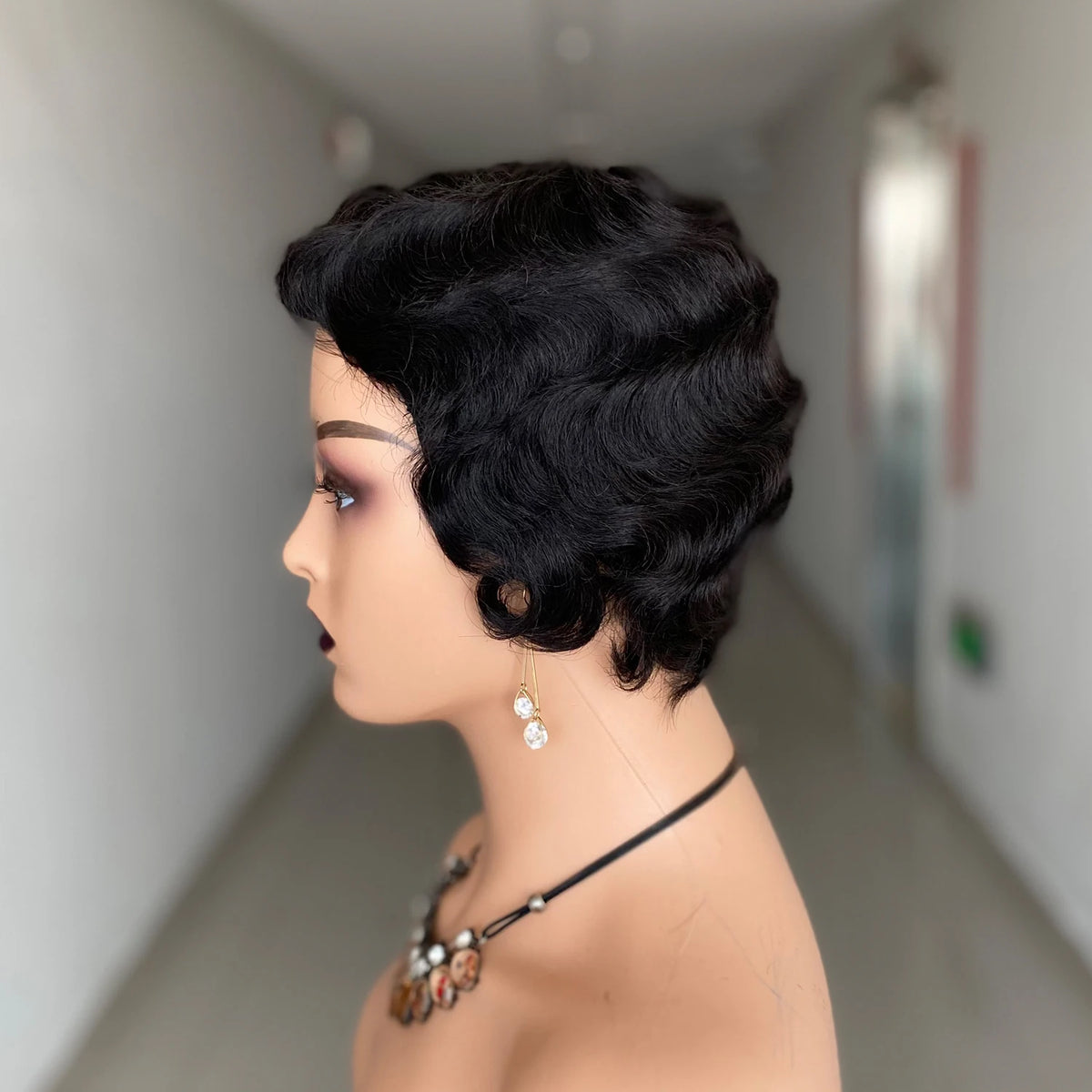 Short Finger Wave Wig Brazilian Human Hair Brown Ocean Peruca Burgundy Pixie