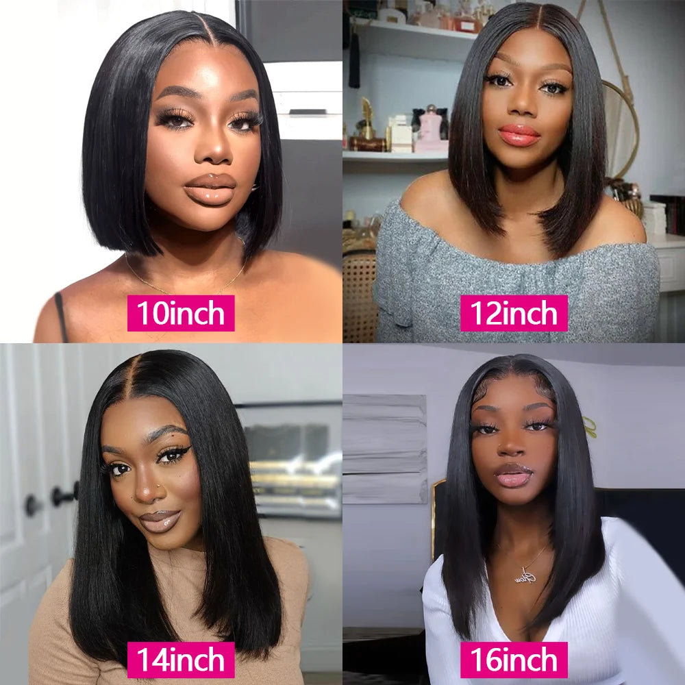 Straight Glueless Short Bob Wig Human Hair Ready To Wear Transparent Pre