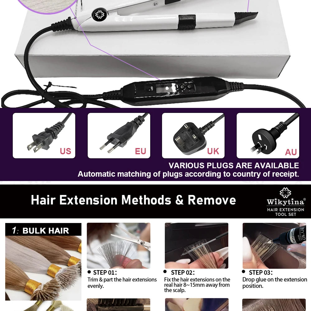 UV Light Hair Extension Machine Combo Salon Kit with Glue Remover Tools, Invisible Bonding