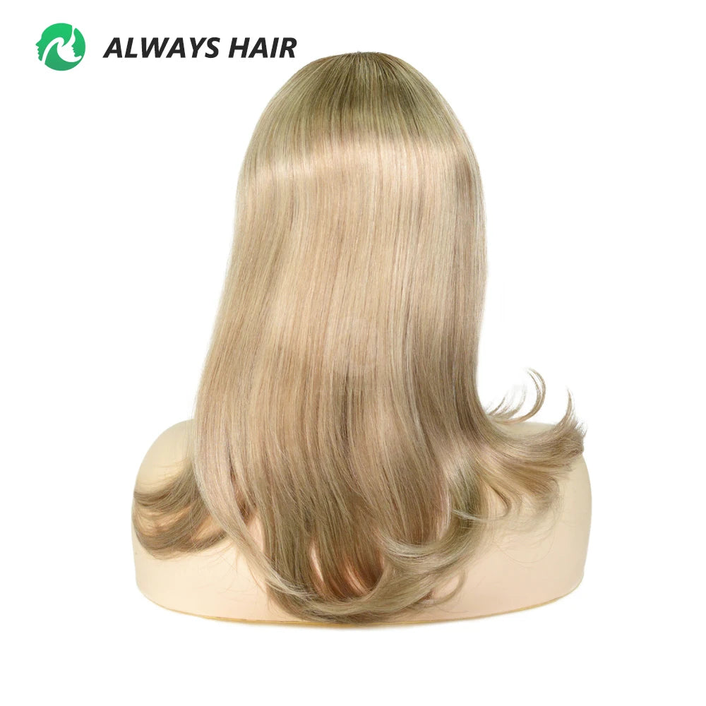 MT11-14.5" Natural 100% Human Hair Wig 1/2" Lace Front Chinese Cuticle Remy Hair Blond Wig